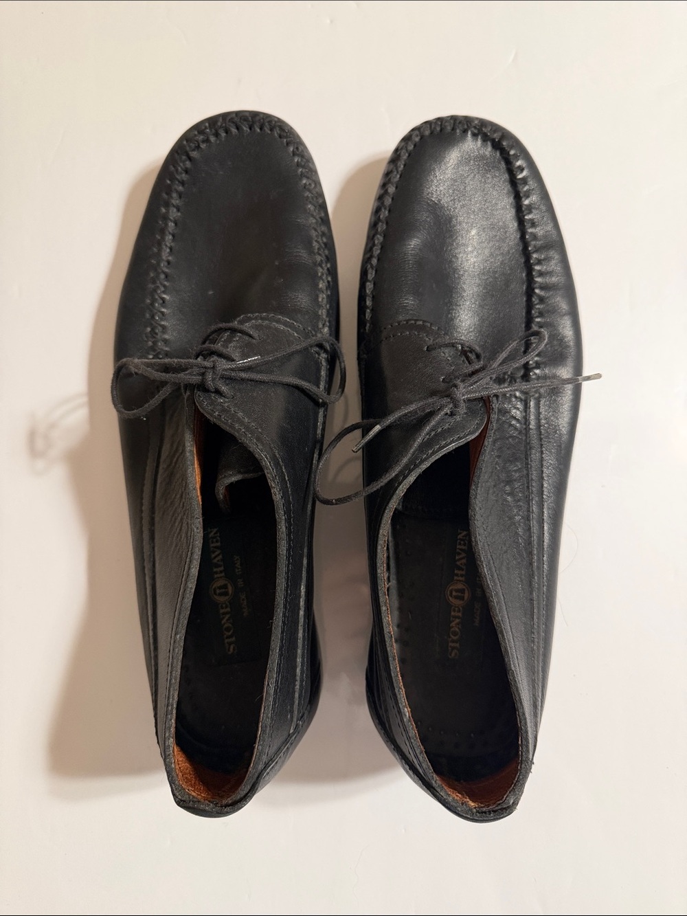 Soldini Stone Haven Italian Black Leather Lace-Up Driving Loafers Size 44/10.5